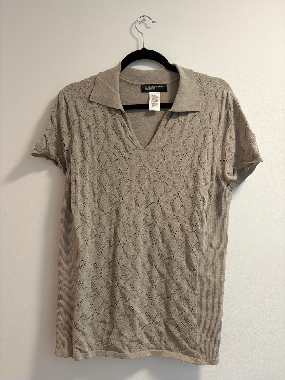 Jones New York Taupe Short-Sleeve Knit Polo V-Neck